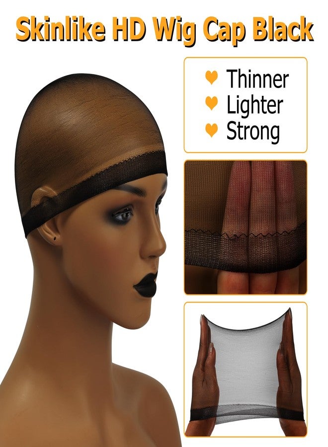 BEEOS Black SKINLIKE HD Wig Cap, 4 Pieces Invisible and Sheer Breathable Ultra-thin Stretchy Stocking Caps for Lace Front Wigs, Bald Cap for Women - Image 4